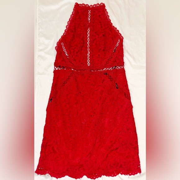 Red Lace Halter Dress - Picture 3 of 4